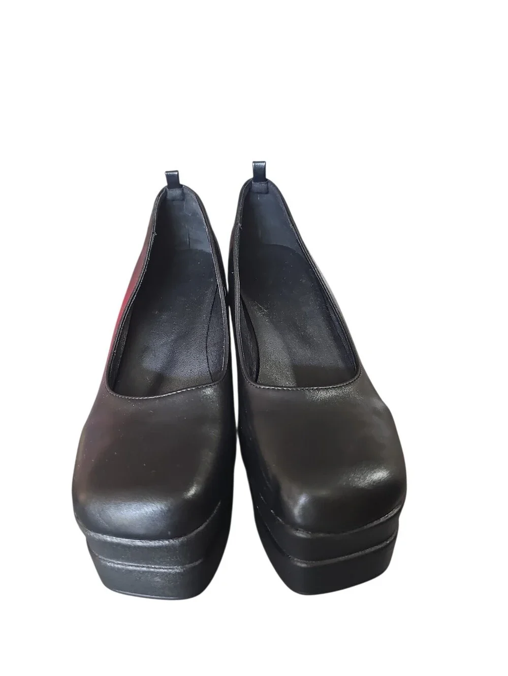 Black Chunky Double Platform Pumps Block Heel Goth Y2K Slip On Sz 41 Or